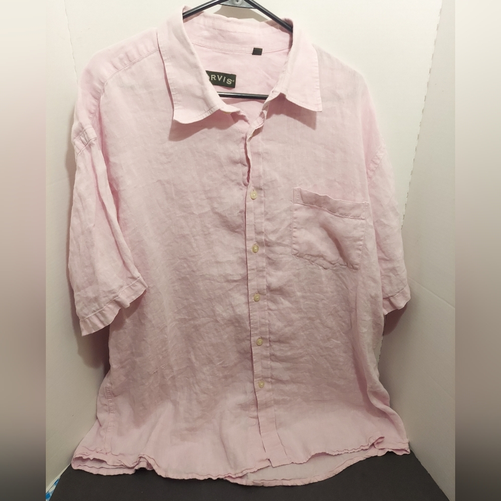 Orvis Button Up 100% Linen shirt Mens Size 2XL XXL Pastel Pink short sleeve Camp